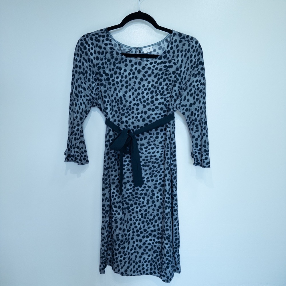 Yaya Gray Leopard Print Belted/Scarf Lightweight Shift Dress Size 38 EU / Medium
